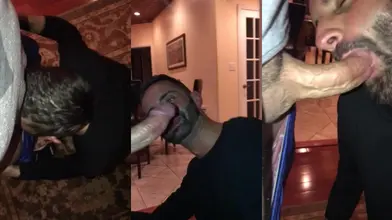 Zobeur appliqué reçoit une éjaculation faciale par un musulman