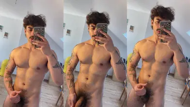 Wanking in front of the mirror
