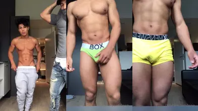 Un Arab Musclé se Déshabille et Essaie des Slips Moulants