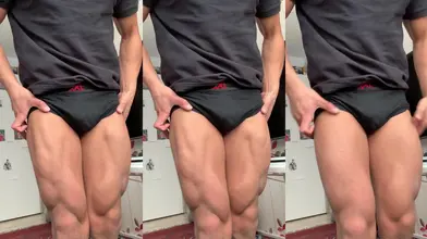 Marocain flexe ses quadriceps musclés massifs en slip sombre