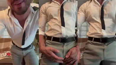 Habillé et déjà dur — tease de bosse