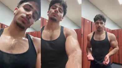 Vestiaire en sueur après la muscu, je bombe en débardeur