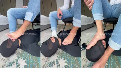 Un Dom Arabe Se Fait un Repose-Pieds du Visage Encagoulé d'un Esclave et Se Coupe les Ongles